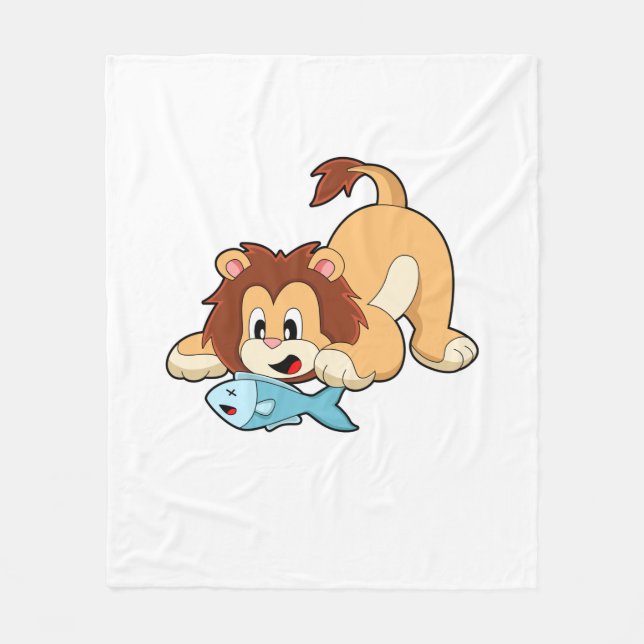Lion with Fish Fleece Blanket (Front)