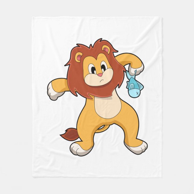 Lion with Fish Fleece Blanket (Front)