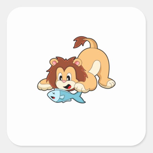 Lion with Fish Square Sticker
