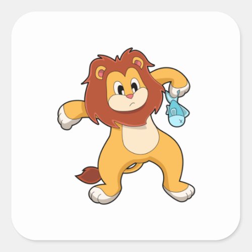 Lion with Fish Square Sticker