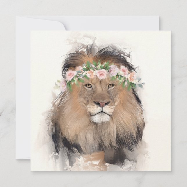 Lion with Flower Crown Portrait Card (Front)