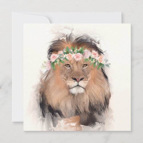 Lion with Flower Crown Portrait Card