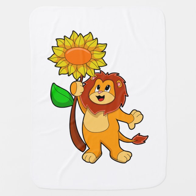 Lion with Flower Sunflower Baby Blanket (Front)