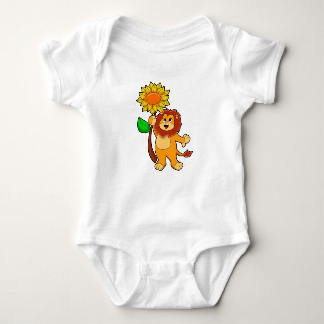 Lion with Flower Sunflower Baby Bodysuit (Front)