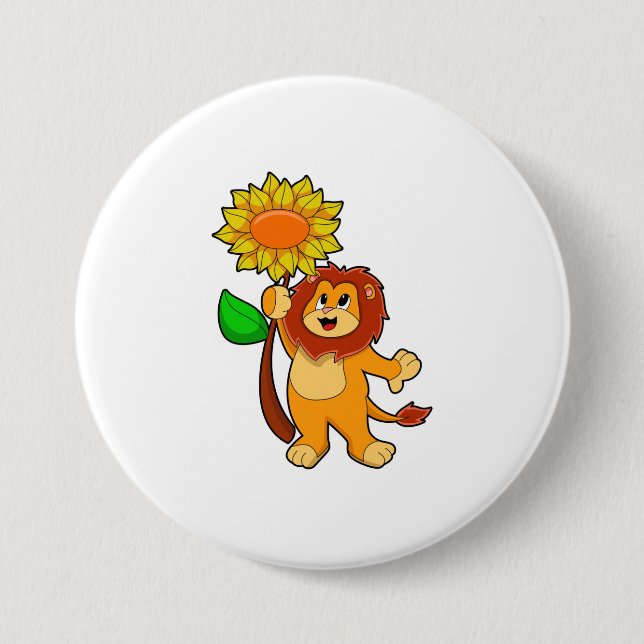 Lion with Flower Sunflower Button (Front)