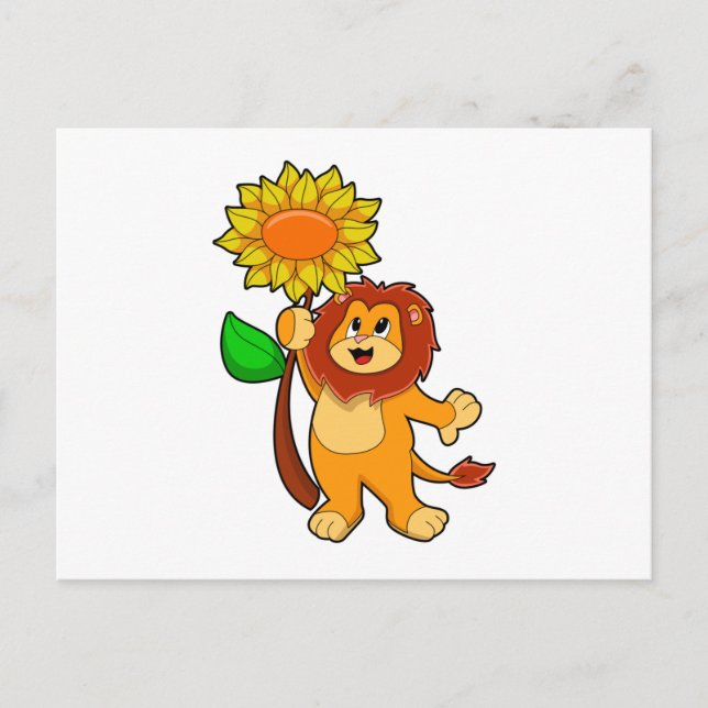 Lion with Flower Sunflower Postcard (Front)