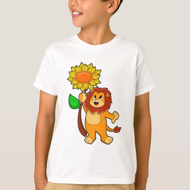 Lion with Flower Sunflower T-Shirt (Front)