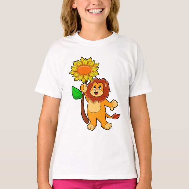 Lion with Flower Sunflower T-Shirt (Front)