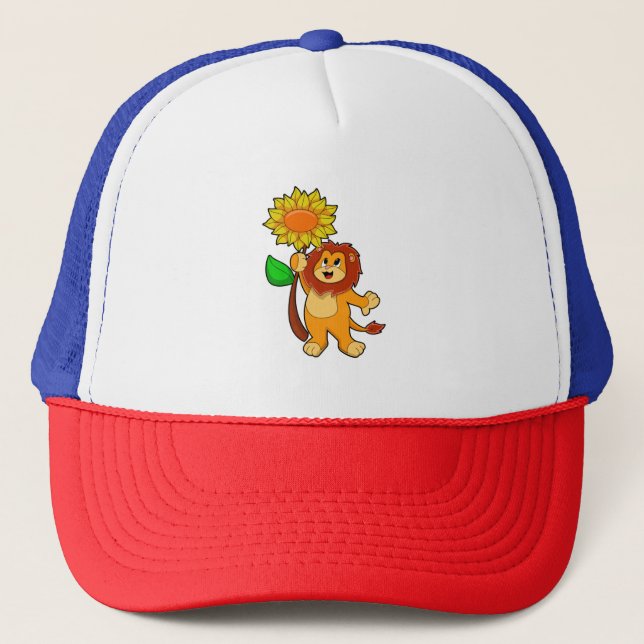 Lion with Flower Sunflower Trucker Hat (Front)