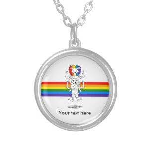 Lion With Gay Pride Mane Shoulder Ride Silver Plated Necklace