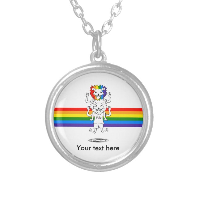 Lion With Gay Pride Mane Shoulder Ride Silver Plated Necklace (Front)