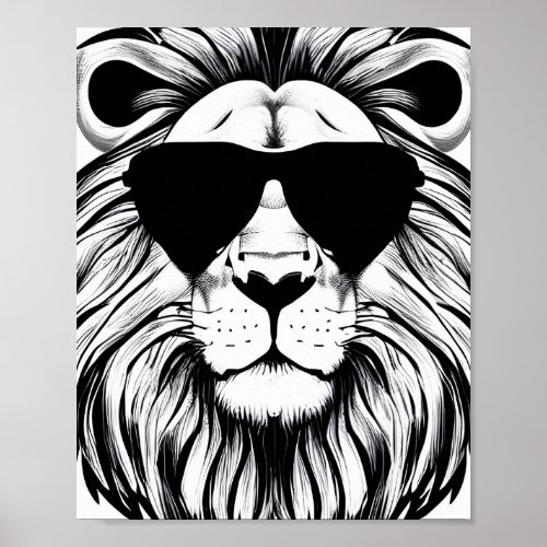 Lion With Glasses Illustration Art Poster