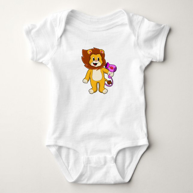 Lion with Hair dryer Baby Bodysuit (Front)