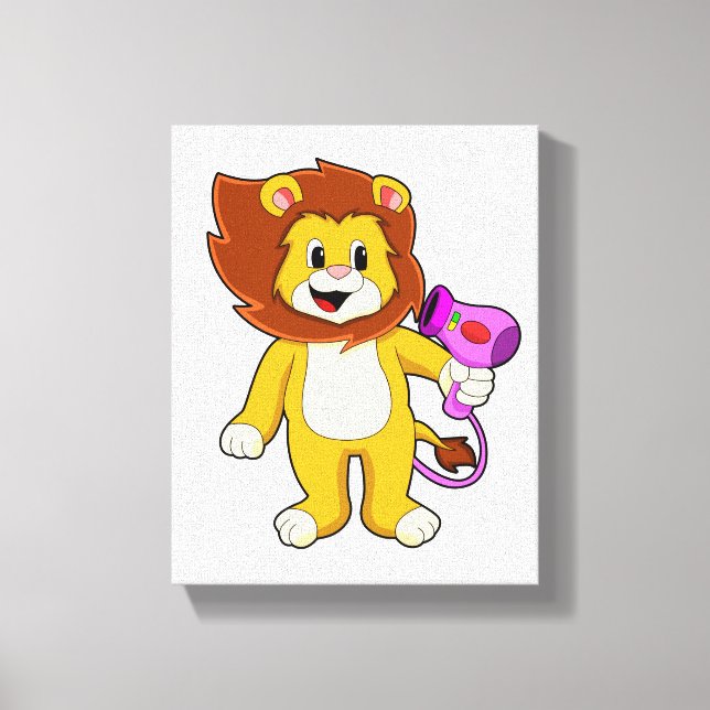 Lion with Hair dryer Canvas Print (Front)