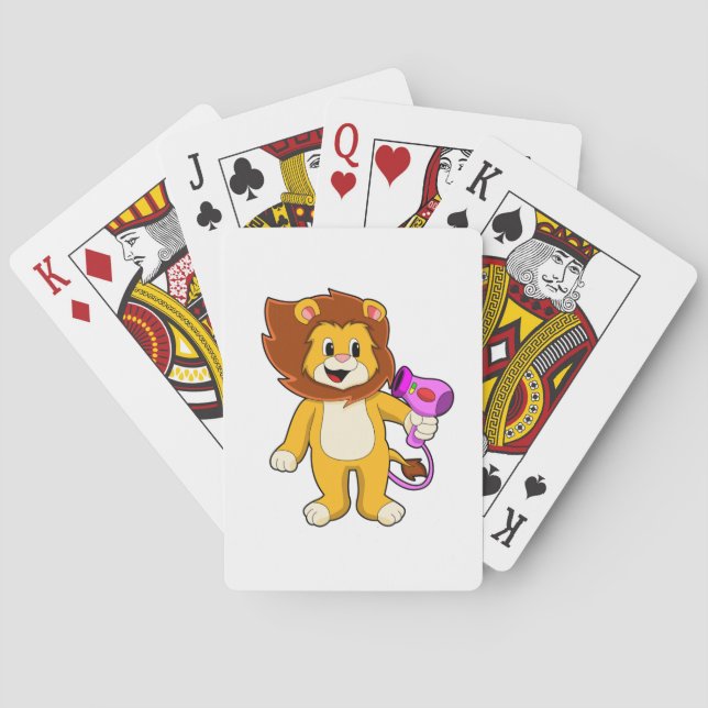 Lion with Hair dryer Poker Cards (Back)