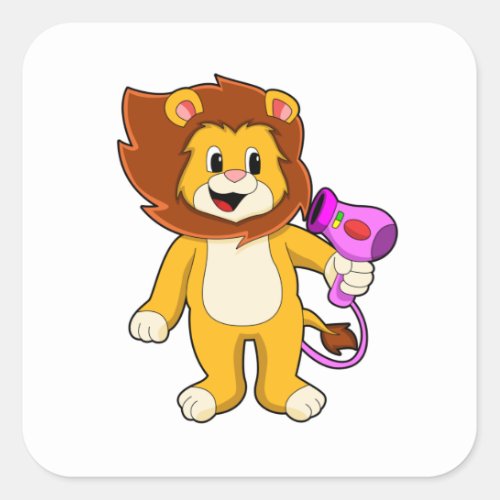 Lion with Hair dryer Square Sticker