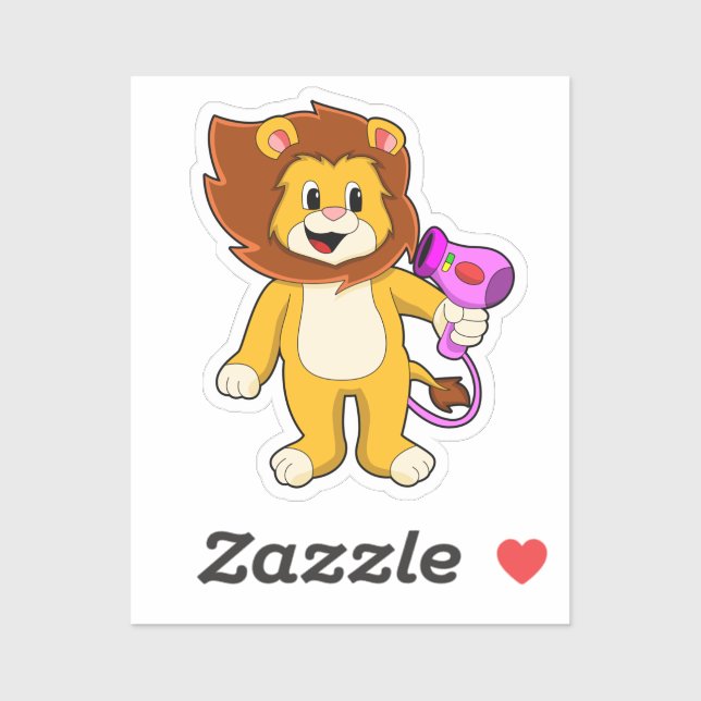 Lion with Hair dryer Sticker (Sheet)
