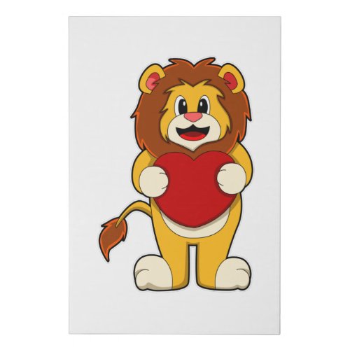 Lion with Heart Faux Canvas Print