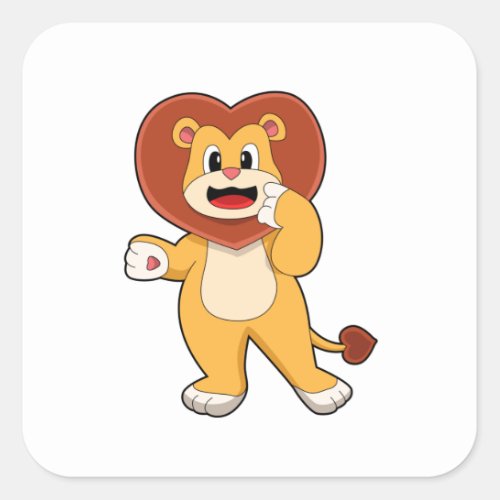 Lion with Heart Square Sticker