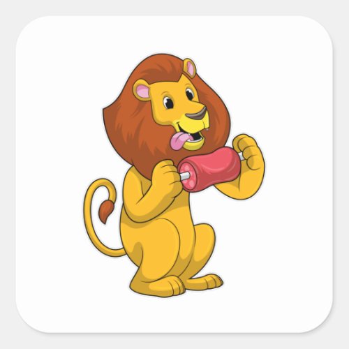 Lion with Meat Square Sticker