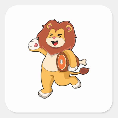 Lion with Meat Square Sticker