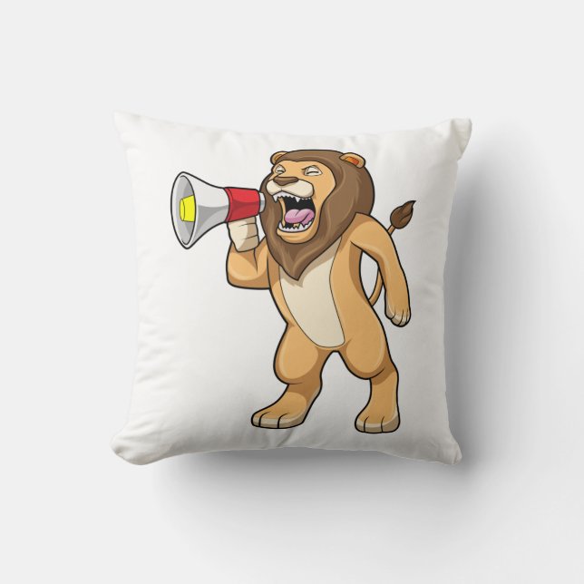Lion with Microphone Throw Pillow (Front)