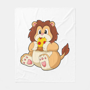 Lion with Piece of Salami Pizza.PNG Fleece Blanket