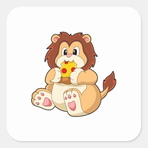 Lion with Piece of Salami PizzaPNG Square Sticker