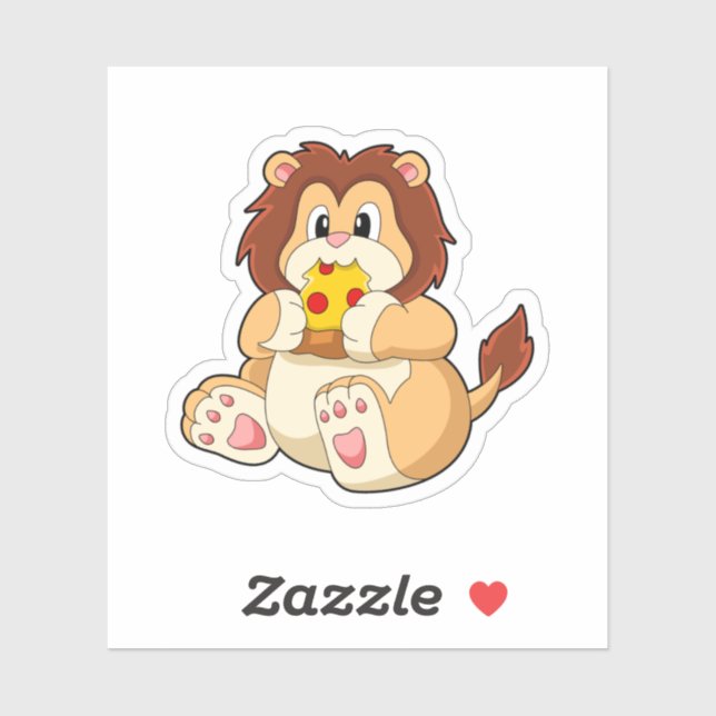 Lion with Piece of Salami Pizza.PNG Sticker (Sheet)