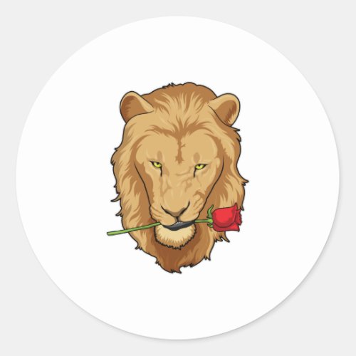 Lion with Rose Classic Round Sticker