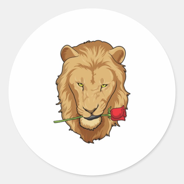 Lion with Rose Classic Round Sticker (Front)
