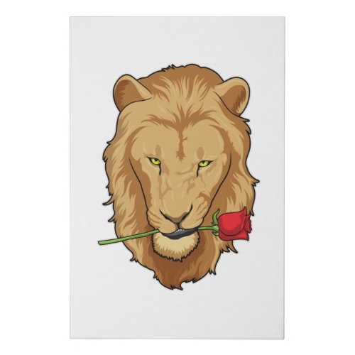 Lion with Rose Faux Canvas Print