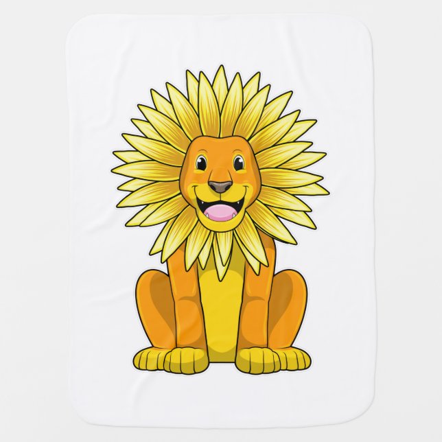 Lion with Sunflower Flower Baby Blanket (Front)