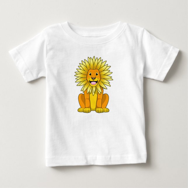 Lion with Sunflower Flower Baby T-Shirt (Front)