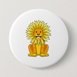 Lion with Sunflower Flower Button