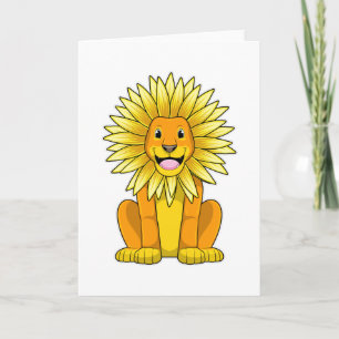 Lion with Sunflower Flower Card