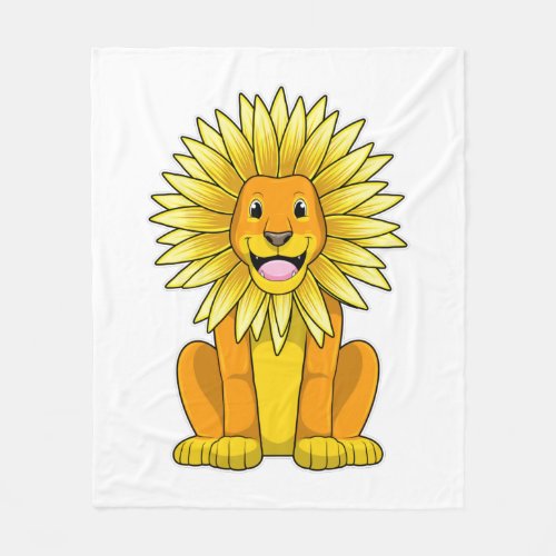Lion with Sunflower Flower Fleece Blanket