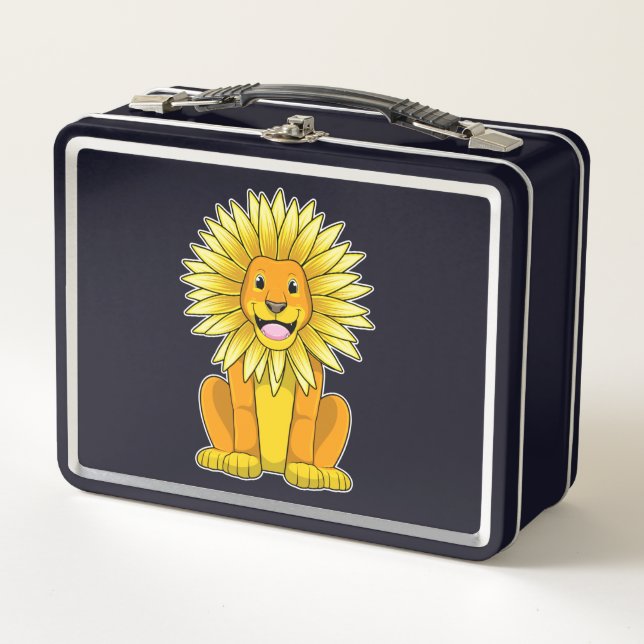 Lion with Sunflower Flower Metal Lunch Box (Front)