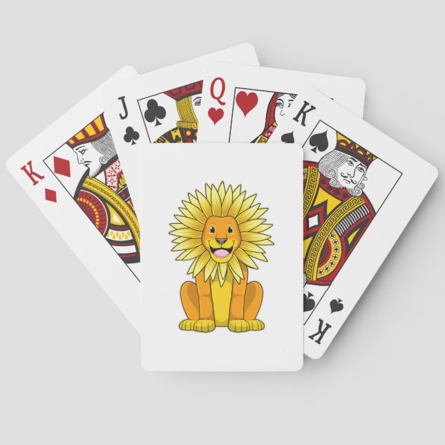 Lion with Sunflower Flower Poker Cards (Back)
