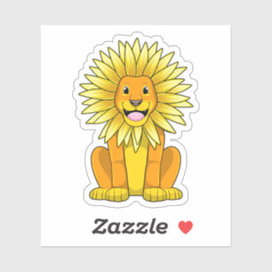 Lion with Sunflower Flower Sticker