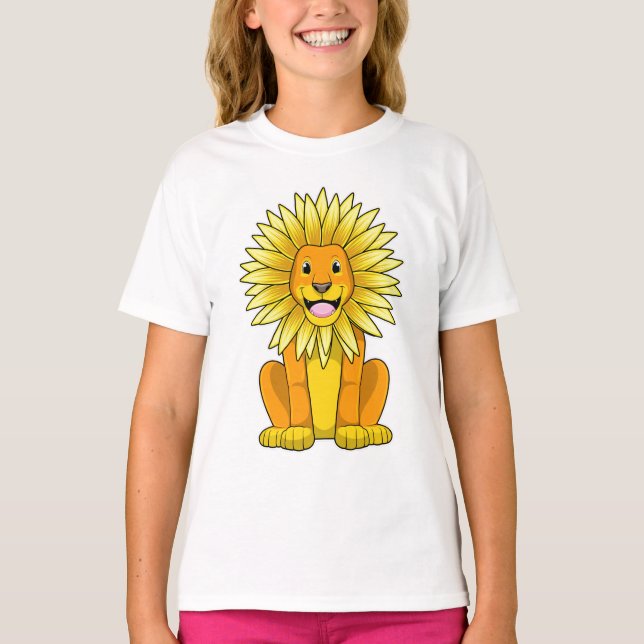 Lion with Sunflower Flower T-Shirt (Front)
