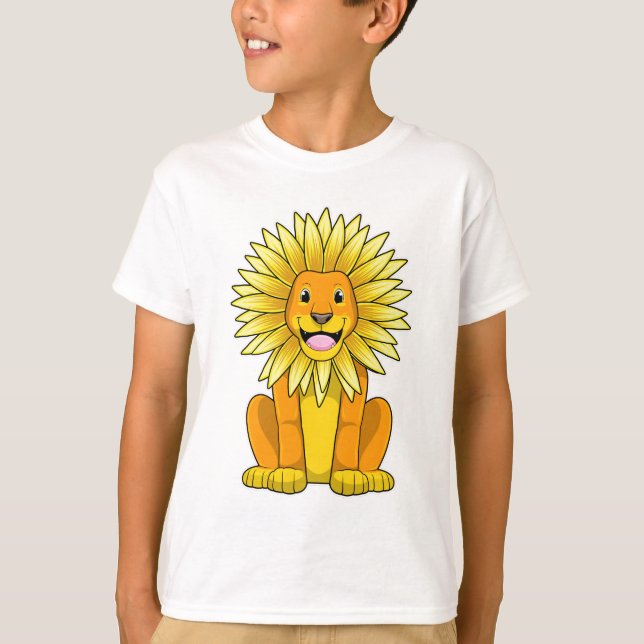 Lion with Sunflower Flower T-Shirt (Front)