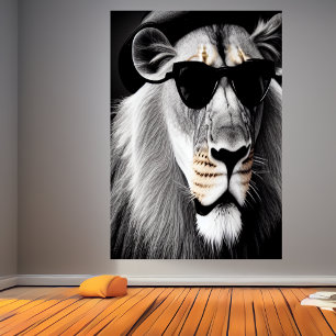 Lion with sunglasses   AI Art Poster