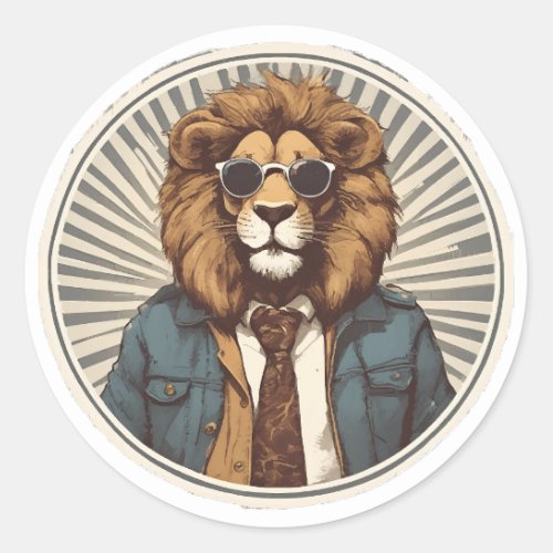 Lion with sunglasses classic round sticker