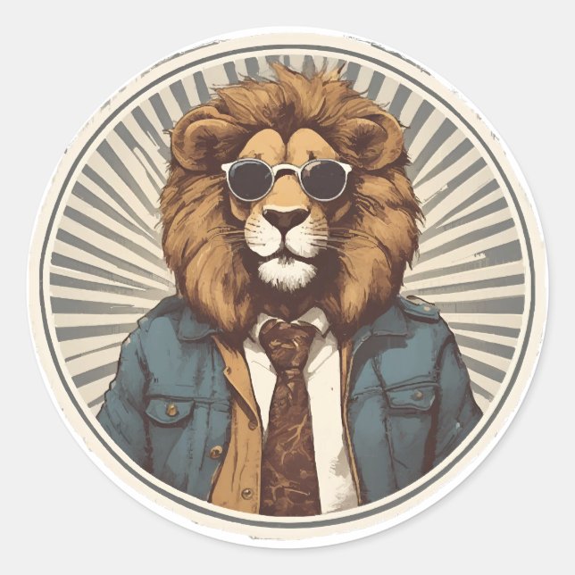 Lion with sunglasses classic round sticker (Front)