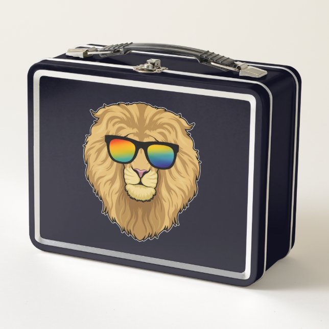 Lion with Sunglasses Metal Lunch Box (Front)