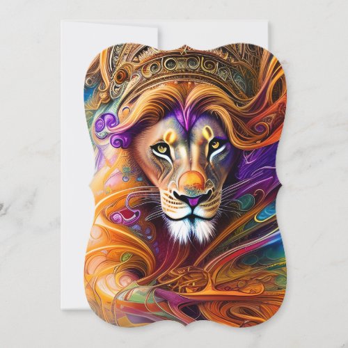 Lion with Swirling Mane Tribal Fractal Watercolor Note Card