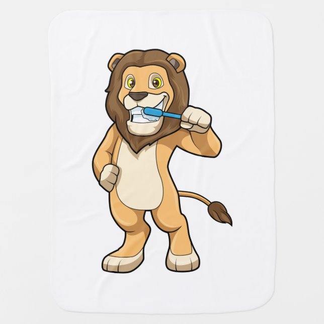 Lion with Toothbrush Baby Blanket (Front)