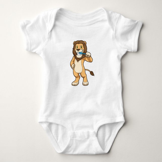 Lion with Toothbrush Baby Bodysuit (Front)