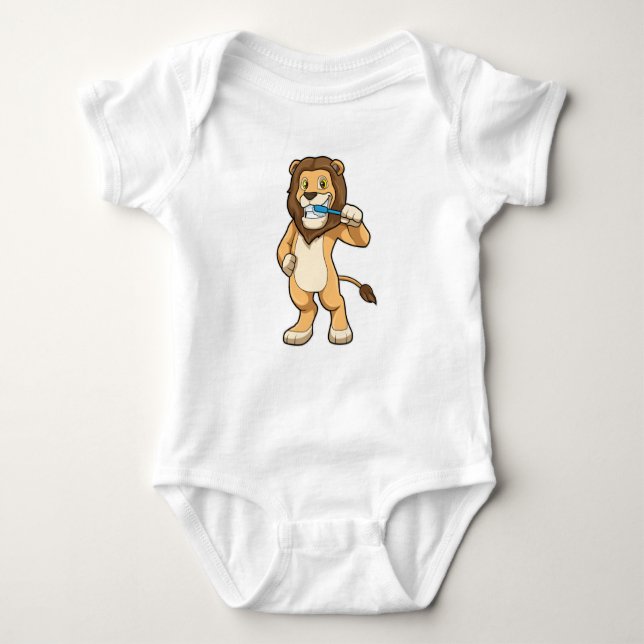 Lion with Toothbrush Baby Bodysuit (Front)